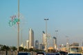 Abu Dhabi city skyline, beautiful view of the city from the corniche street at rush hour Royalty Free Stock Photo