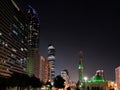 Abu Dhabi city towers Sheikh Mohammed Al Maktoum tower and mosque at night