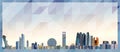 Abu Dhabi skyline vector colorful poster on beautiful triangular texture background