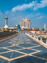 Abu Dhabi Corniche promenade in Al Marina, cycle and pedestrian pathways in United Arab Emirates Royalty Free Stock Photo