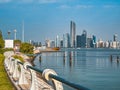 Abu Dhabi Corniche promenade in Al Marina, cycle and pedestrian pathways in United Arab Emirates Royalty Free Stock Photo