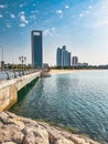 Abu Dhabi Corniche promenade in Al Marina, cycle and pedestrian pathways in United Arab Emirates Royalty Free Stock Photo