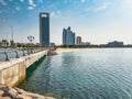 Abu Dhabi Corniche promenade in Al Marina, cycle and pedestrian pathways in United Arab Emirates Royalty Free Stock Photo