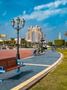 Abu Dhabi Corniche promenade in Al Marina, cycle and pedestrian pathways in United Arab Emirates Royalty Free Stock Photo