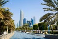 Abu Dhabi Corniche walking area with landmark view of modern bui