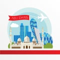Abu Dhabi detailed silhouette. Trendy vector illustration, flat style. Stylish colorful landmarks.