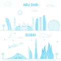 Abu Dhabi and Dubai skyline illustration in lines