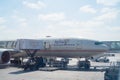 ABU DHABI - FEBRUARY 13: Airplane of Etihad airways land in Abu Dhabi International Airport. February 12, 2016 in Abu Dhabi, Unite