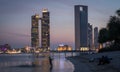 Abu Dhabi, High rise buildings of Abu Dhabi City at Mody evening Royalty Free Stock Photo