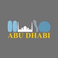Abu Dhabi sign. Sight UAE. Skyscrapers and a mosque. Vector Flat Royalty Free Stock Photo