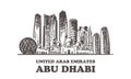 Abu Dhabi sketch skyline. United Arab Emirates, Abu-Dhabi hand drawn vector illustration Royalty Free Stock Photo