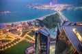 Abu Dhabi skyline along Corniche Road at night, UAE