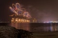 Abu Dhabi skyline with fireworks lighting up the sky as part of the National Day celebrations Royalty Free Stock Photo