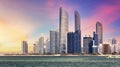 Abu Dhabi skyline with reflection in sea, United Arab Emirates - panorama Royalty Free Stock Photo