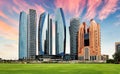 Abu Dhabi Skyline at sunset, United Arab Emirates Royalty Free Stock Photo