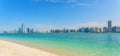 Abu Dhabi Skyline with water, skyscraper and beach, panoramic view Royalty Free Stock Photo