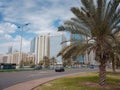 Abu Dhabi, UAE - March 19, 2023: skyscrapers of Abu Dhabi city skyline with beautiful clouds Royalty Free Stock Photo