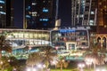 Abu Dhabi, UAE - March 30. 2019. Grand Hyatt hotel with night illumination Royalty Free Stock Photo