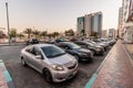ABU DHABI, UAE - OCTOBER 13, 2021: Parking lot in the Abu Dhabi downtown, United Arab Emirate Royalty Free Stock Photo