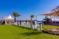 Abu Dhabi, United Arab Emirates - December 13, 2018: beach for tourists from cruise liners on the island of Sir Bani Yas Royalty Free Stock Photo