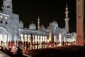 The nights view of fasade of the Sheikh Zayed Grand Mosque in Abu Dhabi city, United Arab Emirates Royalty Free Stock Photo