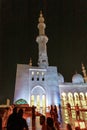 The nights view of fasade of the Sheikh Zayed Grand Mosque in Abu Dhabi city, United Arab Emirates Royalty Free Stock Photo