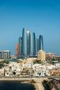 Abu Dhabi, United Arab Emirates - September 19, 2019: Abu Dhabi skyline view of the downtown buildings rising over the water Royalty Free Stock Photo