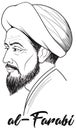 Abu Nasr al-Farabi line art portrait, vector