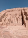 Abu Simbel, an ancient tomb carved on the stone with statues in Egypt