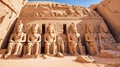 Ancient ruins and stone carvings at Abu Simbel, Egypt. This is a popular travel destination for people on vacation or holiday. Royalty Free Stock Photo