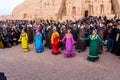 ABU SIMBEL, EGYPT - FEB 22, 2019: Dance performance in front of the Great Temple of Ramesses II in Abu Simbel, Egypt