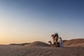 ABUDHABI/UAE - 13DEZ2018 - Camels in the desert of Abu Dhabi with their trainer. UAE