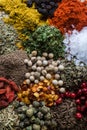 Abundance of different color spices Royalty Free Stock Photo