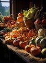 Harvest Bounty Delight: Abundance of Fall's Treasures. AI generated digital art.