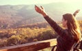 Abundance in fprest, Woman with Open Arms smiling, Connected with Nature, Enjoying Life Royalty Free Stock Photo