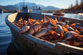 The abundance of freshly caught fish stacked in the boat is perfect for fishermen's concepts or the seafood industry