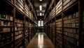 Abundance of old books on antique bookshelves in library archives generated by AI
