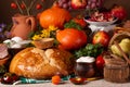 Abundance vegetables, fruits, meat products on the table