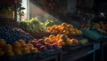Abundant basket of fresh organic fruits and vegetables generated by AI