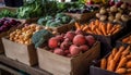 Abundant basket of fresh, organic vegetables for sale generated by AI