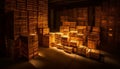 Abundant cardboard cartons stacked on large shelves generated by AI