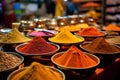 Abundant Colorful powder spices market. Generate Ai