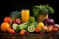 Abundant Fresh Fruits and Vibrant Vegetables for Juicing, Rich Textures