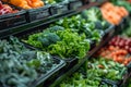 Abundant Fresh Vegetables in Grocery Store Produce Section. Generative AI