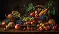 Abundant harvest of fresh organic fruit in rustic wicker basket generated by AI Royalty Free Stock Photo