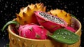 Abundant Symbolism: Dragon Fruit In Apricot Basket Royalty Free Stock Photo