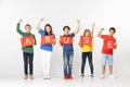 Abuse. Group of children with red banners isolated in white Royalty Free Stock Photo