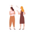 Abuser young woman talking with offended girl during conflict vector flat illustration. Quarrel of two female friends Royalty Free Stock Photo