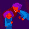 Abusive mother vector illustration, bad mother scream and shout on little scared girl her daughter, domestic violence, victim