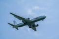 ABX Air cargo plane descending for landing at JFK International Airport in New York